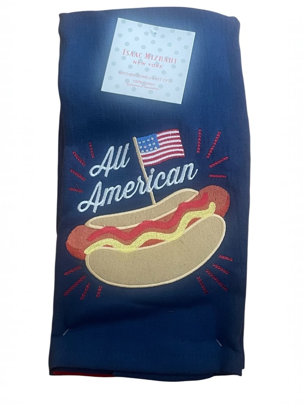 Isaac Mizrahi New York Navy  "All American" Hot Dog Kitchen Towel Set - NWT